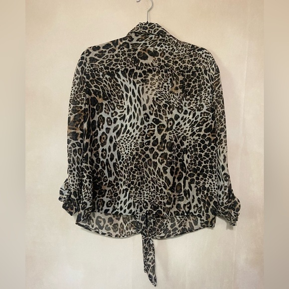 Chico's women's 2 (large) animal print semi sheer button down tie front blouse - Picture 5 of 6